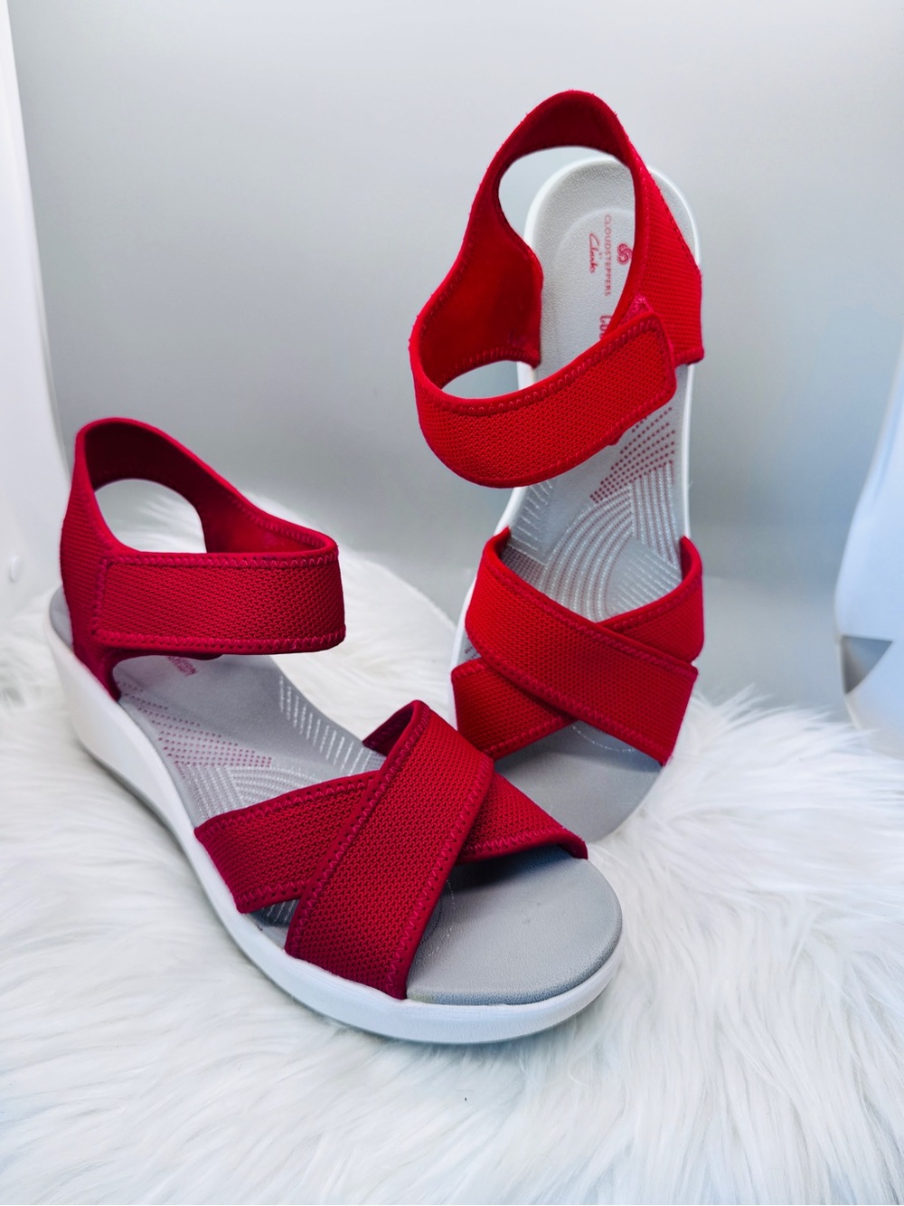 Clarks Cloudsteppers Step Cali Skye Wedge Sport Sandals Women’s 10 Red